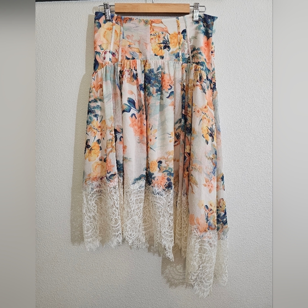 Anthropologie Skirt Medium Floral Asymmetrical Lace - Picture 4 of 14